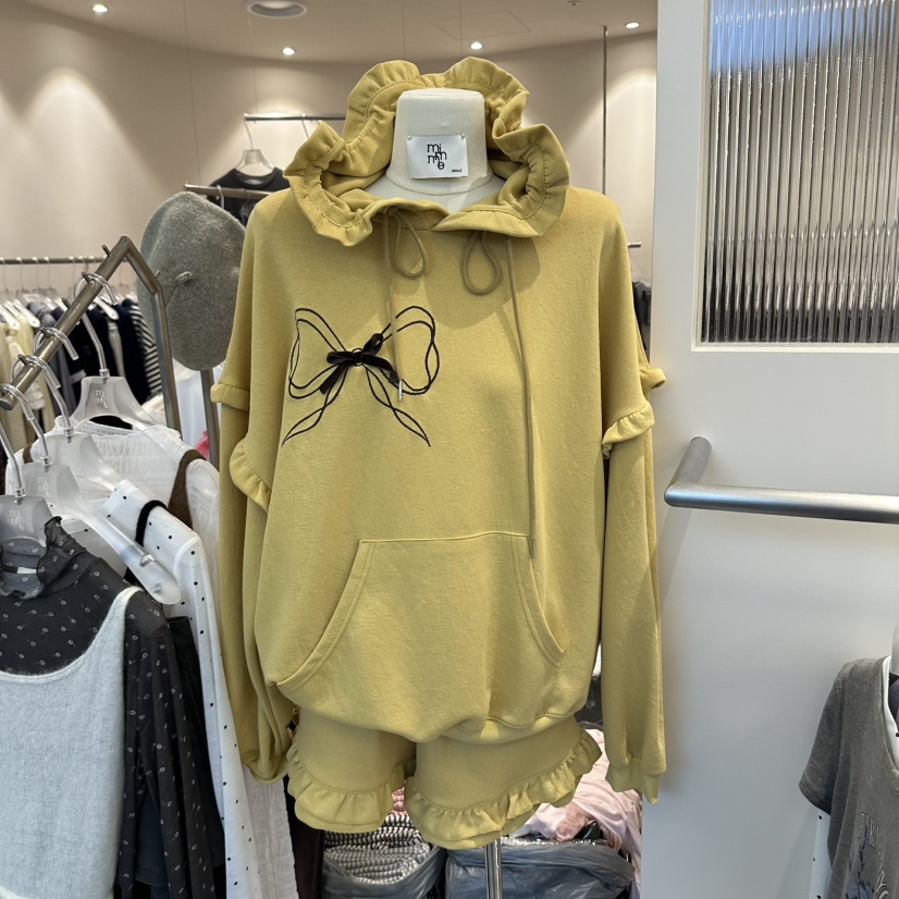 MIMME/LOOKK東大門直郵女裝新款休閑套裝荷葉邊連帽衫緞帶MIMME/LOOKK套裝圖色1