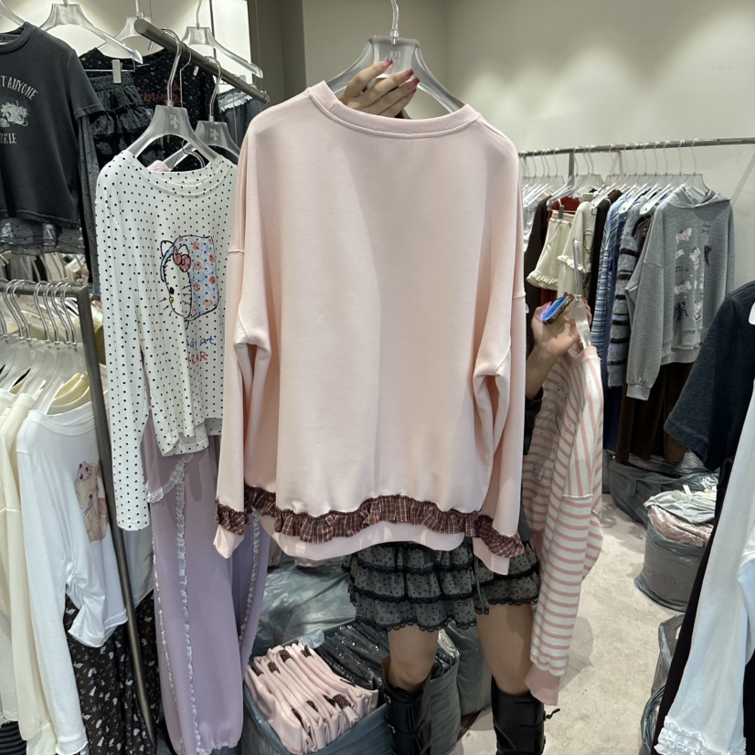 MIMME/LOOKK東大門直郵女士新款真品熱賣衛衣荷葉邊格紋MIMME/LOOKK衛衣