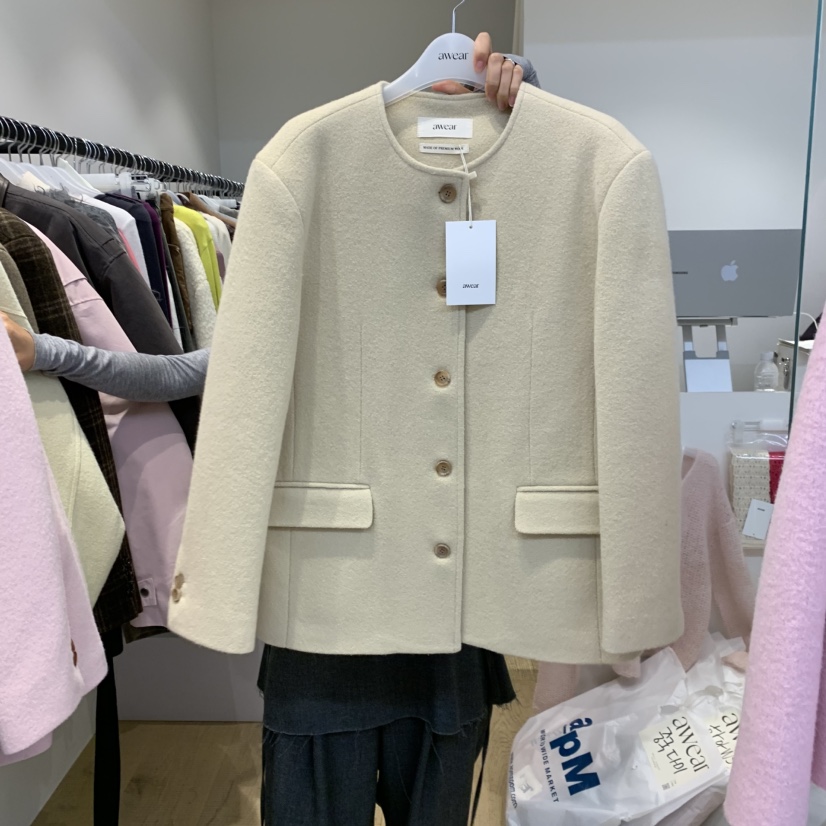 RUMIRU/AWEAR韓國代購女士新款推薦短款大衣不含內搭無領外套awear/RUMIRU短款大衣圖色3