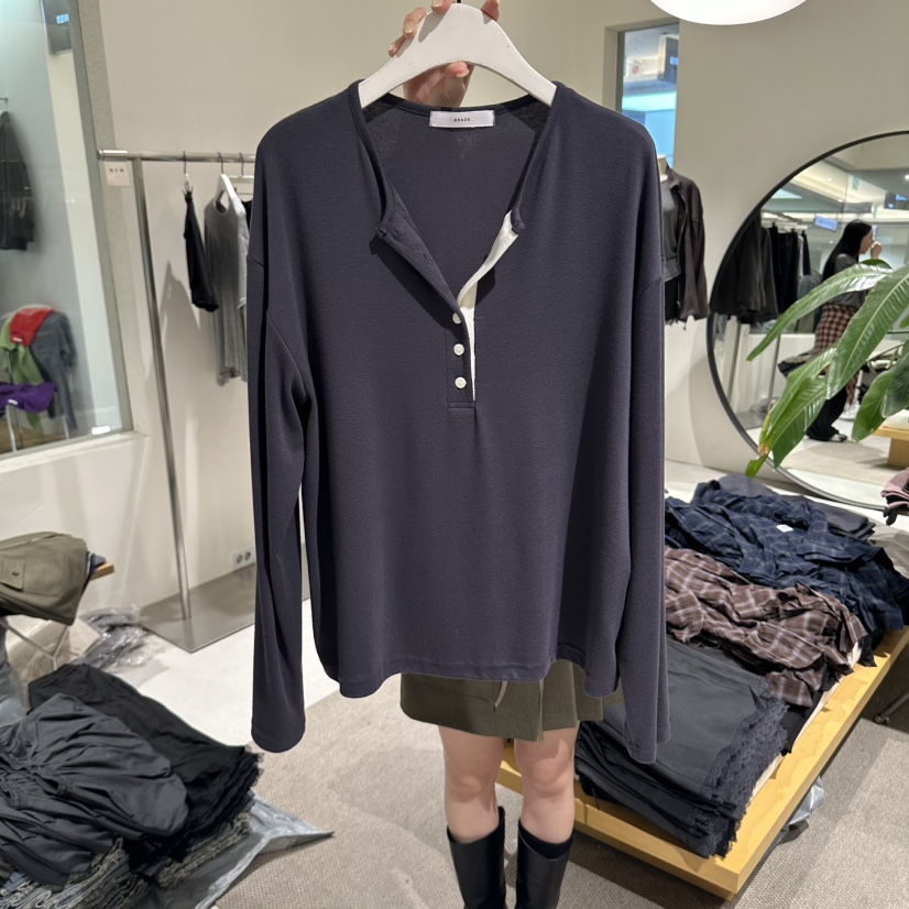 GRADE韓國代購女裝新品真品時尚休閑熱賣人氣推薦長袖T恤GRADE長袖T恤圖色3墨色