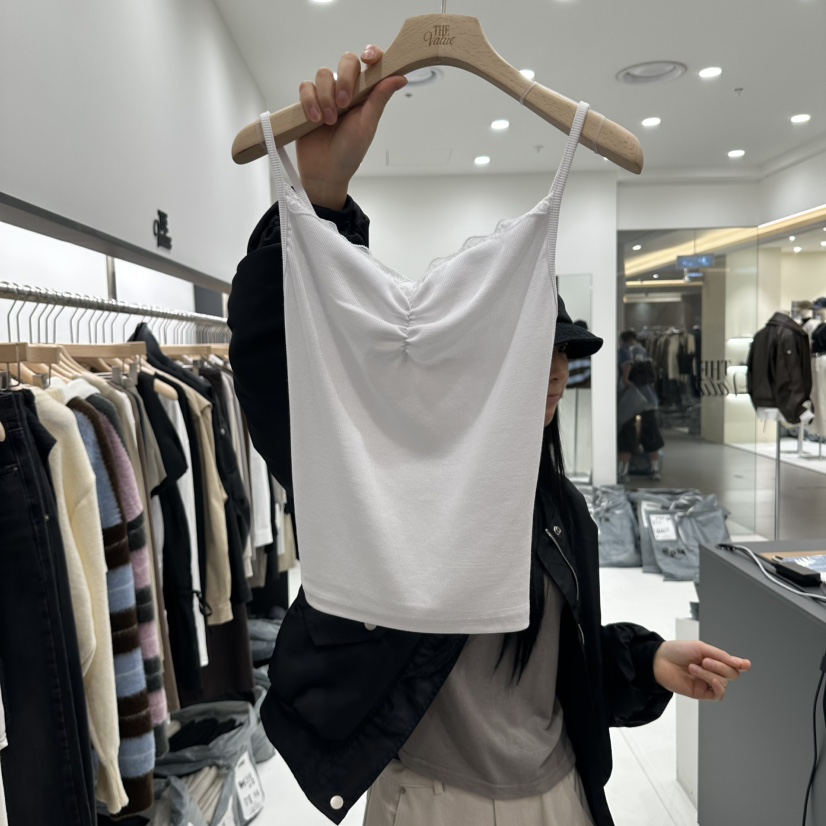 THE VALUE東大門實拍女裝新品真品吊帶背心蕾絲褶皺無袖THE VALUE吊帶/背心圖色1
