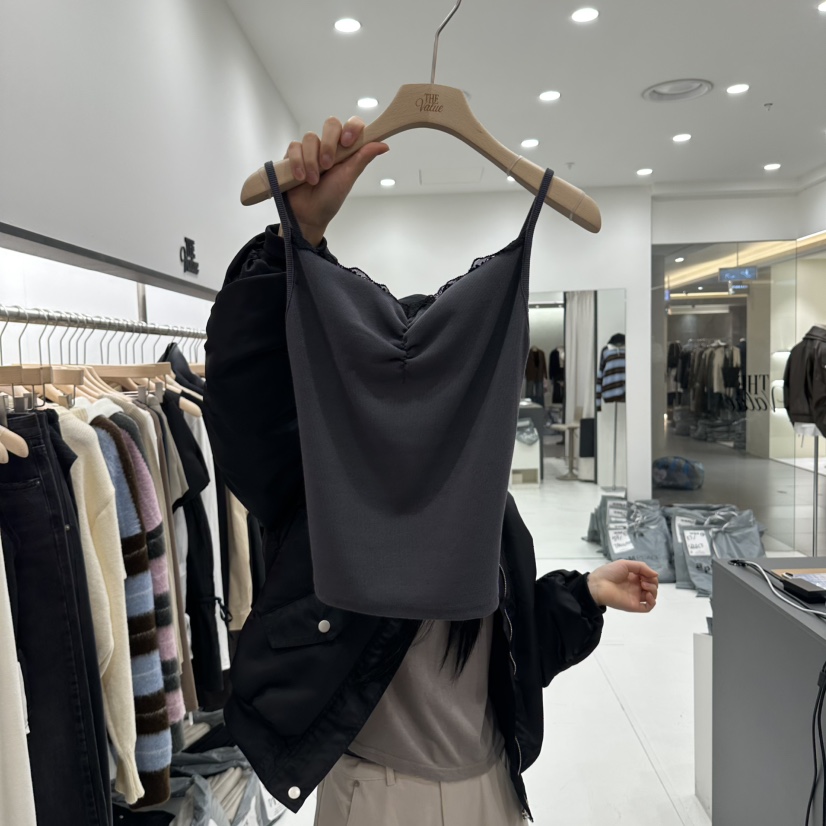 THE VALUE東大門實拍女裝新品真品吊帶背心蕾絲褶皺無袖THE VALUE吊帶/背心圖色2灰色