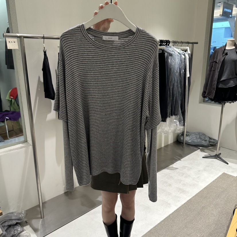 GRADE韓國直郵女裝新品休閑真品人氣推薦時尚長袖T恤假兩件GRADE長袖T恤圖色1深灰色
