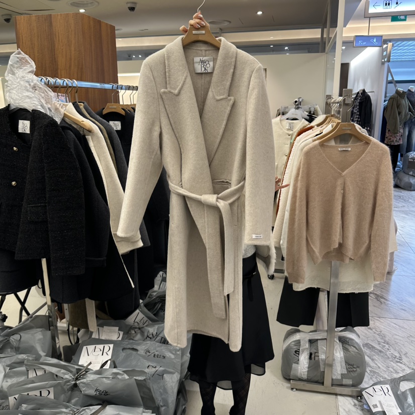 MER東大門直郵女士新品真品時尚推薦休閑中長款大衣含腰帶MER/ANGELO BIANCO中長款大衣圖色1