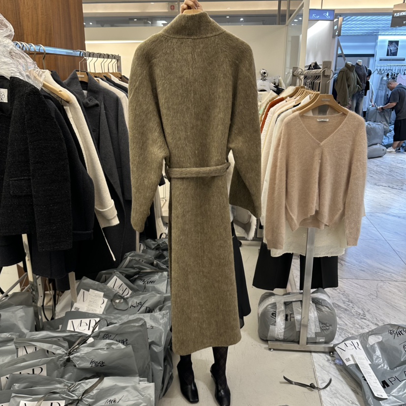 MER韓國代購女士新品推薦真品人氣熱賣休閑中長款大衣含腰帶MER/ANGELO BIANCO中長款大衣