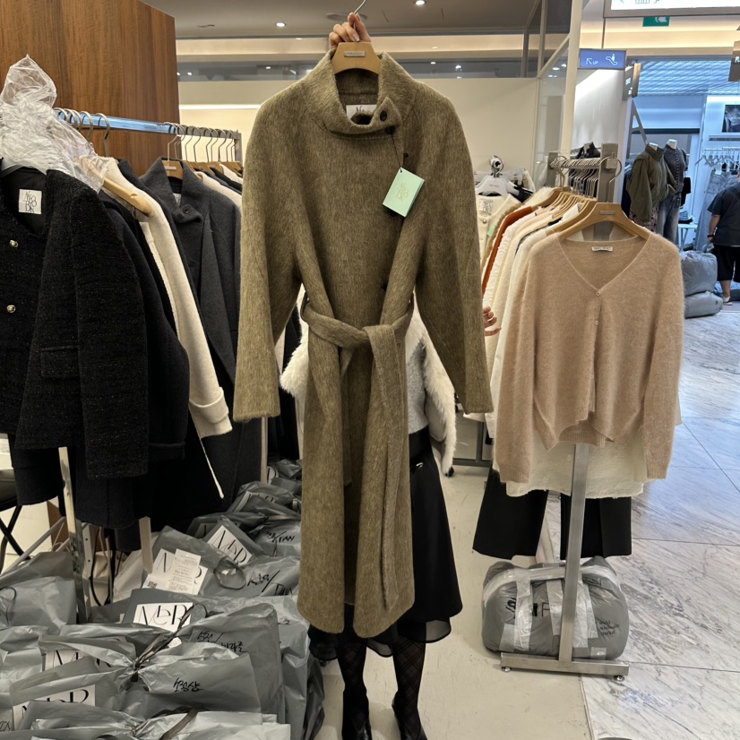 MER韓國代購女士新品推薦真品人氣熱賣休閑中長款大衣含腰帶MER/ANGELO BIANCO中長款大衣圖色1
