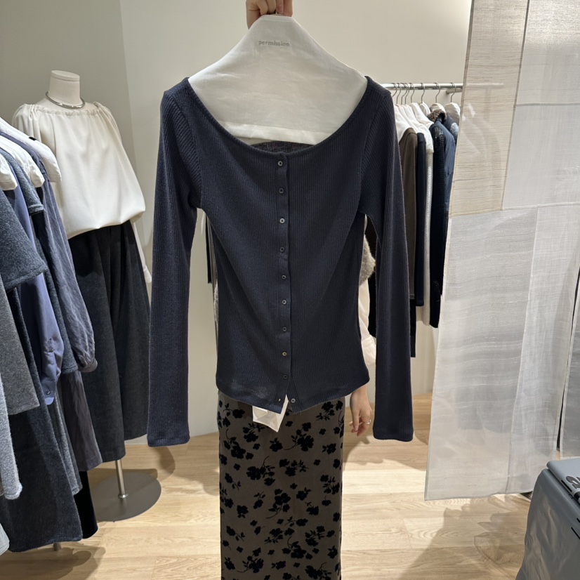 PERMISSION東大門代購女士新品推薦真品休閑開衫船領紐扣PERMISSION開衫圖色1灰色