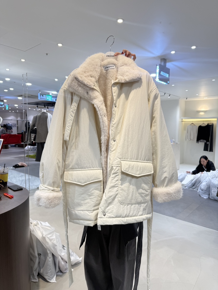 ATMOSPHERE韓國代購女裝新品人氣休閑推薦短款棉服含腰帶ATMOSPHERE短款棉服圖色1