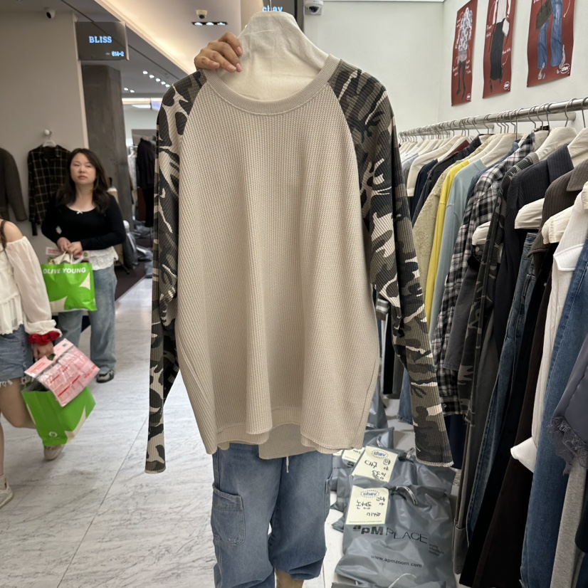 CHAV東大門直郵女裝新品推薦休閑時尚真品長袖T恤華夫格迷彩CHAV長袖T恤圖色1