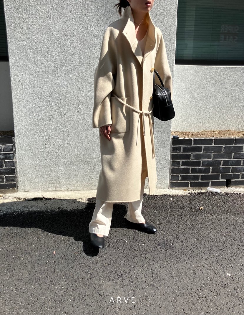 ARVE韓國直郵女士新款真品時尚人氣推薦中長款大衣含腰繩ARVE中長款大衣