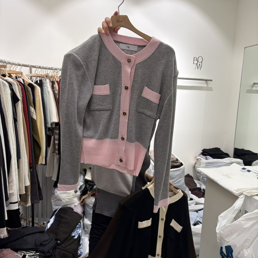 BY BOMI韓國直郵女裝新品熱賣真品休閑開衫口袋撞色開衫BY BOMI開衫圖色1