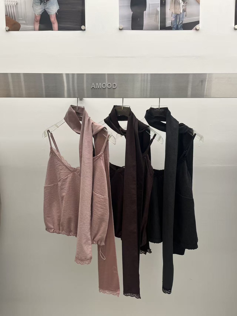 AMOOD韓國直郵女士新款人氣熱賣休閑時尚吊帶背心含圍巾無袖AMOOD吊帶/背心