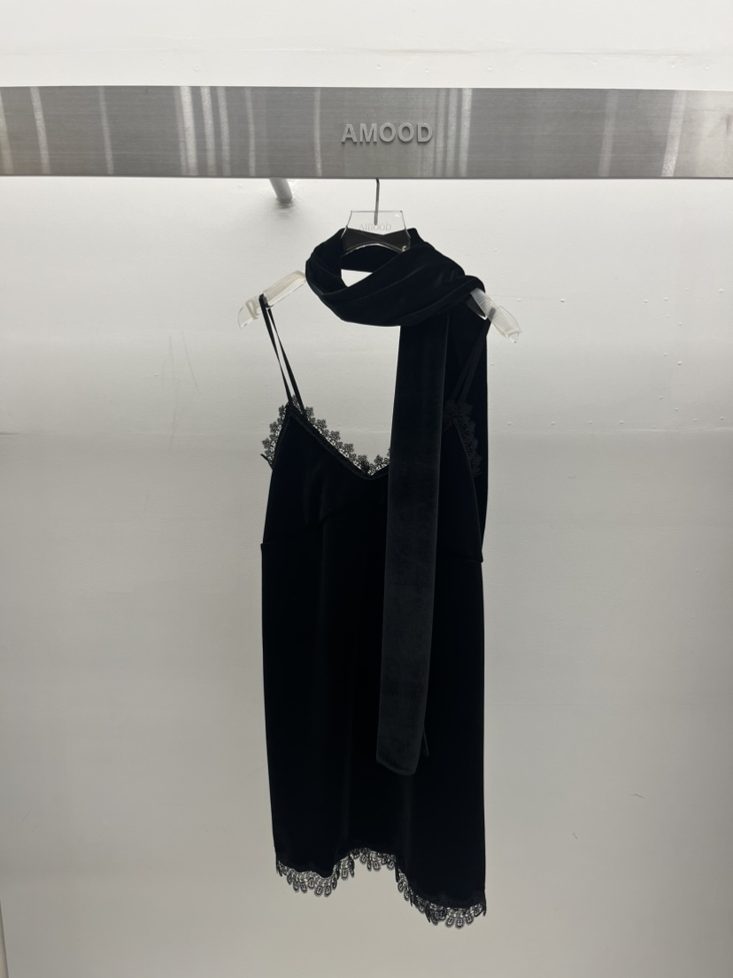 AMOOD東大門代購女裝新品熱賣推薦人氣連衣裙天鵝絨含圍巾AMOOD連衣裙圖色2