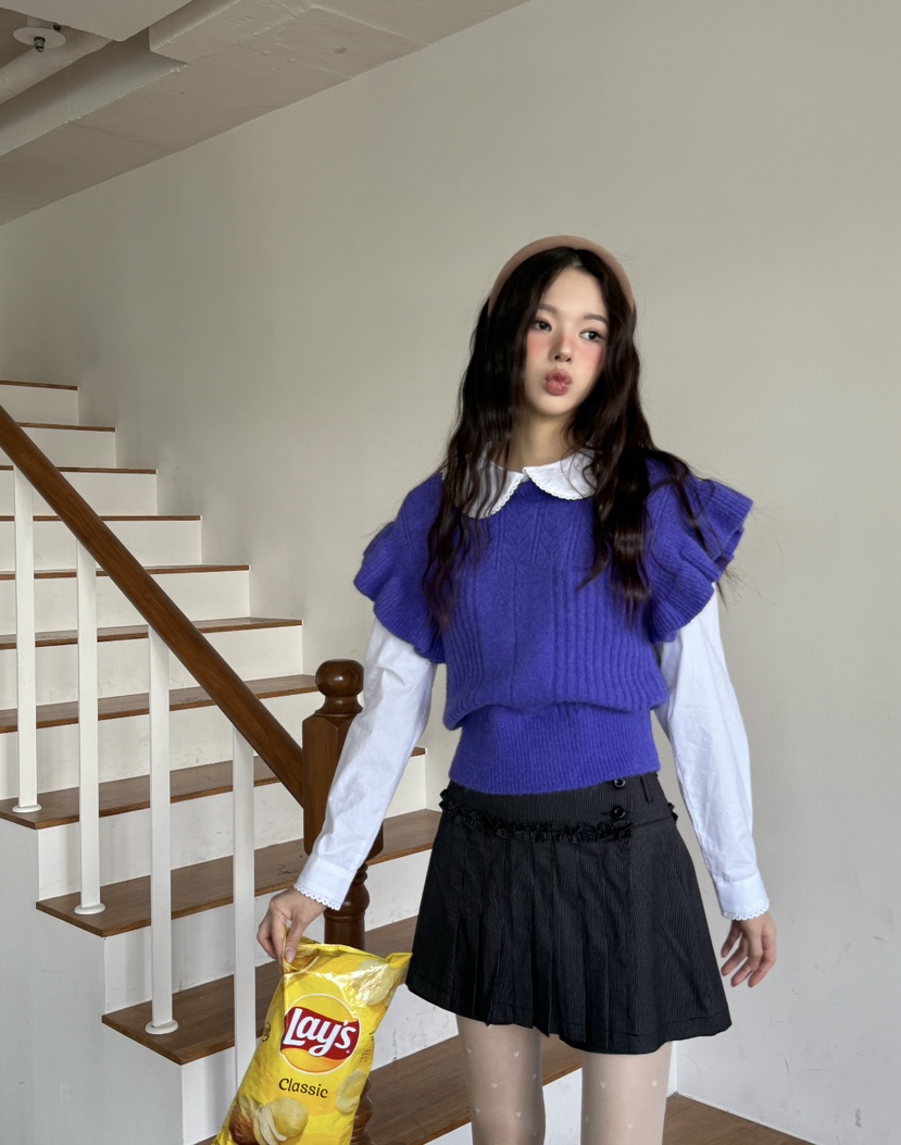 ARTE STUDIO/ATTENTION EDITORIAL韓國代購女裝新品休閑吊帶背心褶邊ARTE STUDIO/ATTENTION EDITORIAL吊帶/背心