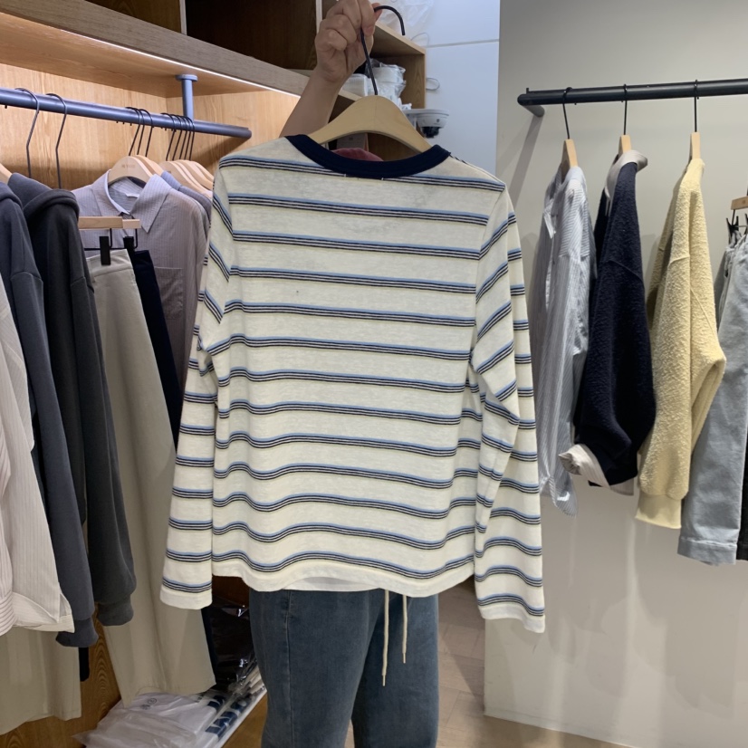 HI YANN韓國代購女裝新品休閑時尚人氣推薦熱賣長袖T恤條紋HI YANN長袖T恤