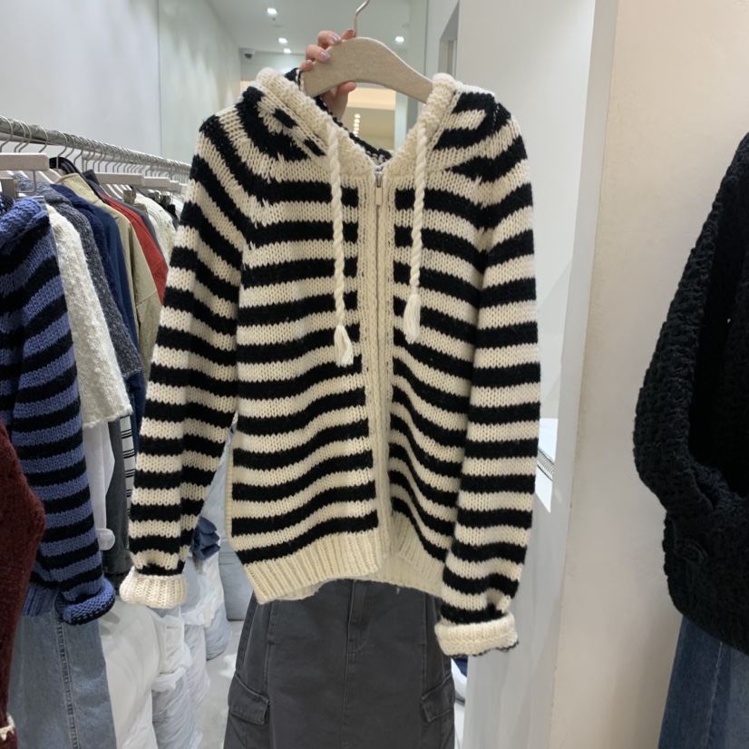 ASOME韓國直郵女裝新品推薦時尚人氣毛衣不含內搭連帽衫條紋A.SOME毛衣圖色1