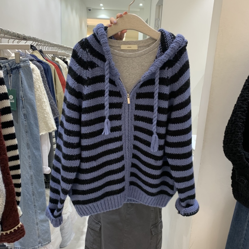 ASOME韓國直郵女裝新品推薦時尚人氣毛衣不含內搭連帽衫條紋A.SOME毛衣圖色2