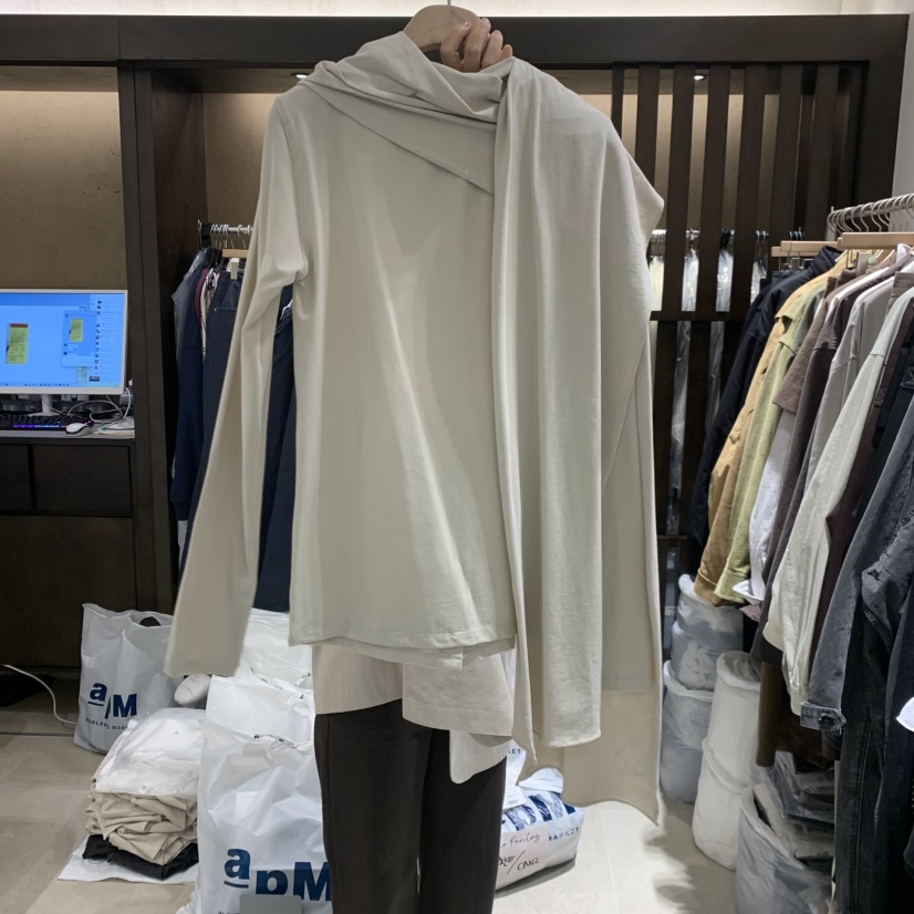 RAWROW東大門代購女士新款休閑時尚推薦人氣長袖T恤圍巾紐扣RAWROW長袖T恤