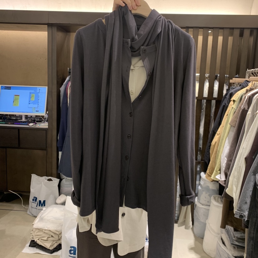 RAWROW東大門代購女士新款休閑時尚推薦人氣長袖T恤圍巾紐扣RAWROW長袖T恤圖色2