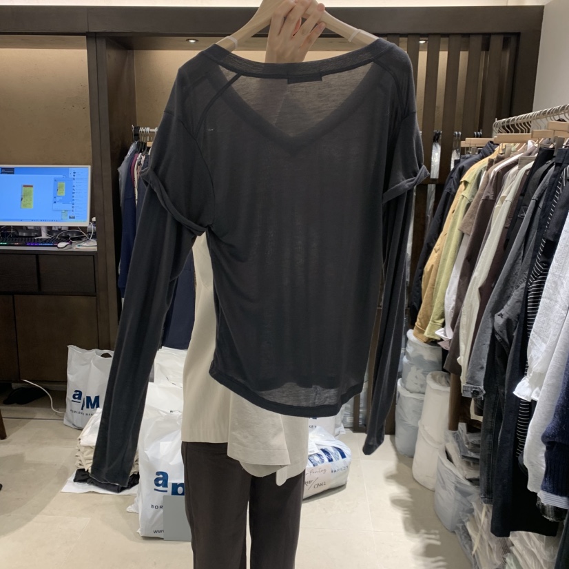 RAWROW韓國代購女裝新款人氣推薦時尚休閑熱賣長袖T恤假兩件RAWROW長袖T恤