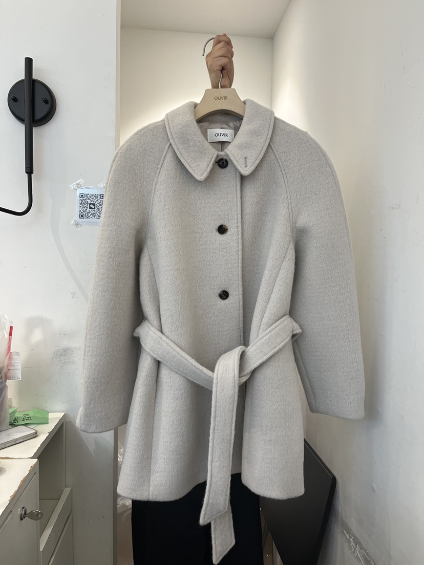 OUVIR東大門實拍女裝新品熱賣休閑推薦人氣短款大衣含腰帶O.V.R/OUVIR短款大衣圖色1