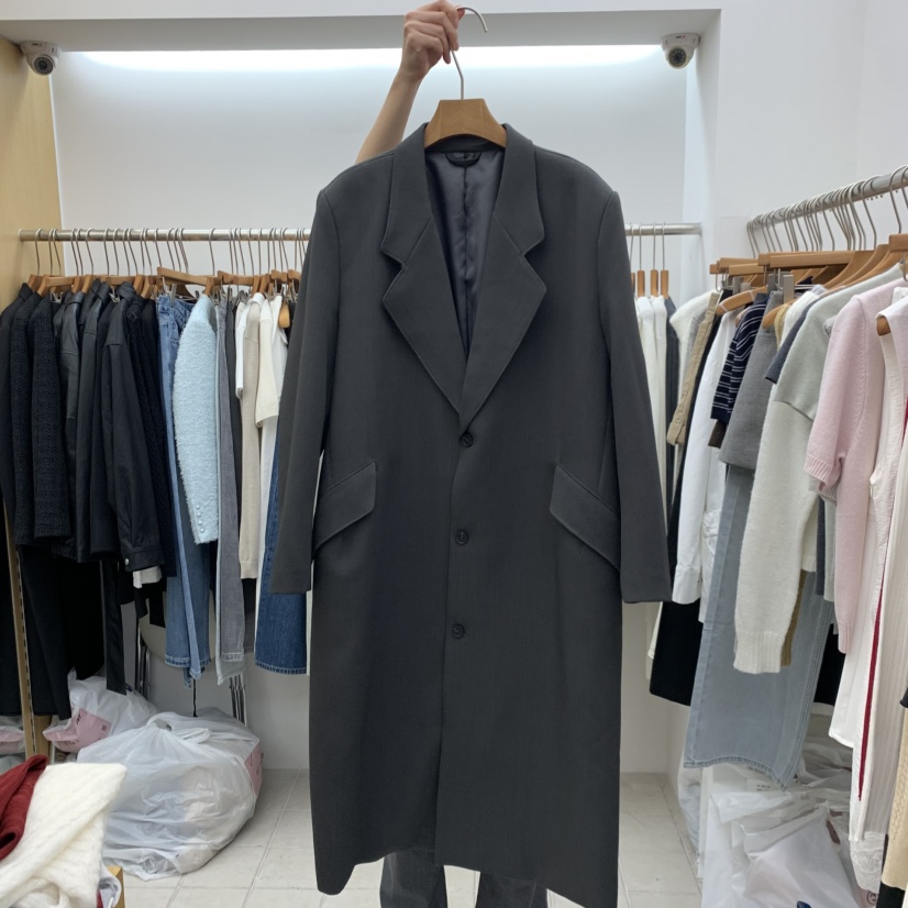 DRESS ROOM東大門實拍女士新品熱賣休閑人氣推薦中長款大衣DRESS ROOM中長款大衣圖色2墨