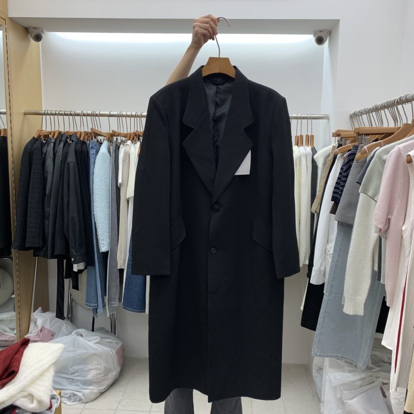 DRESS ROOM東大門實拍女士新品熱賣休閑人氣推薦中長款大衣DRESS ROOM中長款大衣圖色3黑