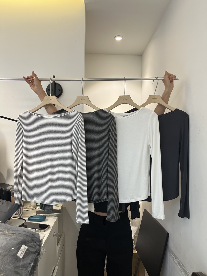 OUVIR東大門實拍女裝新品時尚熱賣推薦真品長袖T恤船領磨毛O.V.R/OUVIR長袖T恤