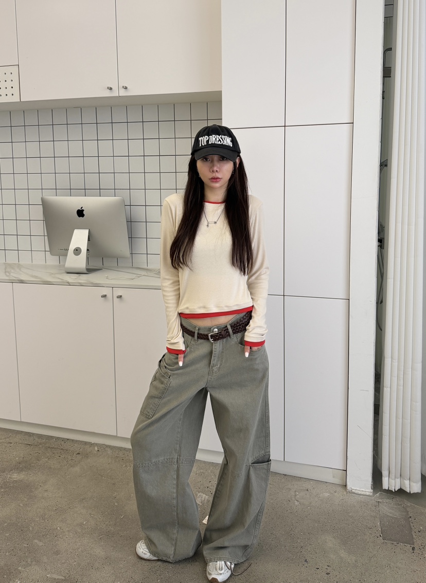 LUMIPLE韓國代購女士新款時尚熱賣人氣真品推薦長袖T恤撞色LUMIPLE長袖T恤
