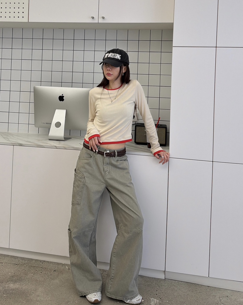 LUMIPLE韓國代購女士新款時尚熱賣人氣真品推薦長袖T恤撞色LUMIPLE長袖T恤