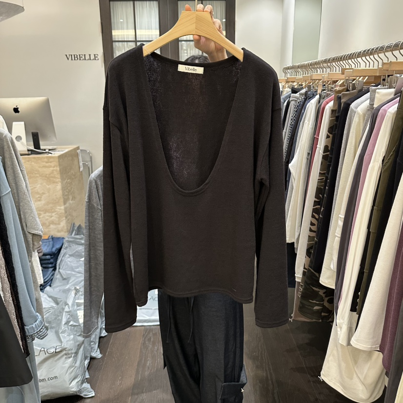 VIBELLE東大門實拍女裝新品真品人氣休閑時尚針織衫深U領VIBELLE針織衫圖色3