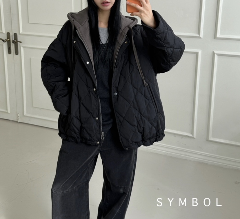 SYMBOL東大門實拍女裝新款時尚推薦熱賣短款棉服連帽衫鴨絨SYMBOL短款棉服