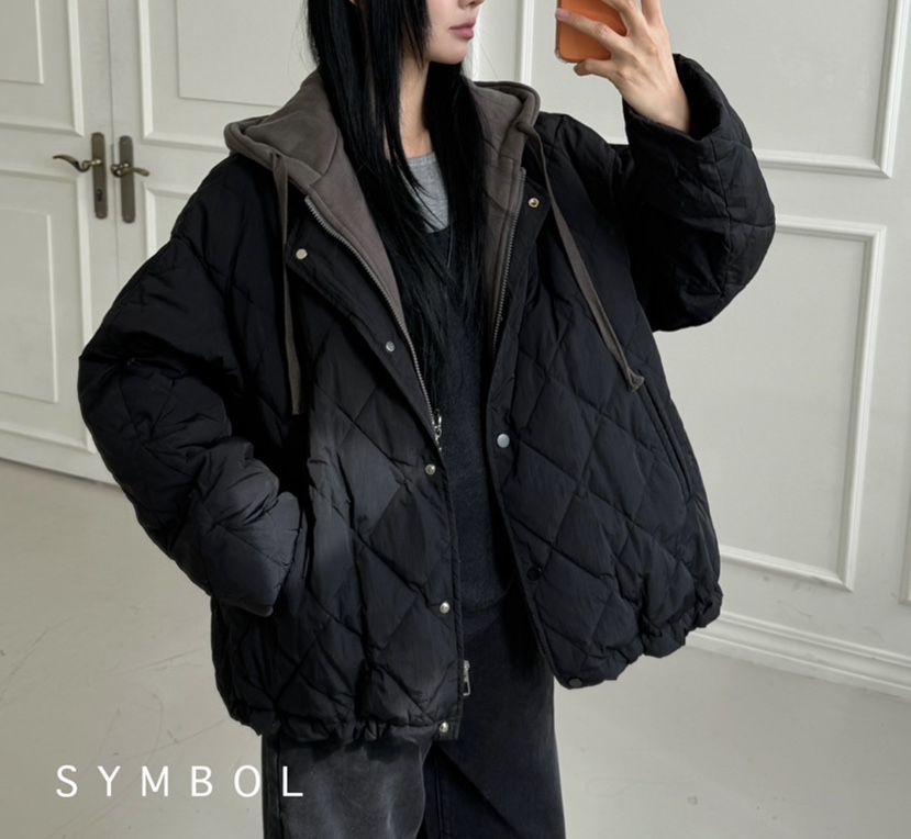 SYMBOL東大門實拍女裝新款時尚推薦熱賣短款棉服連帽衫鴨絨SYMBOL短款棉服