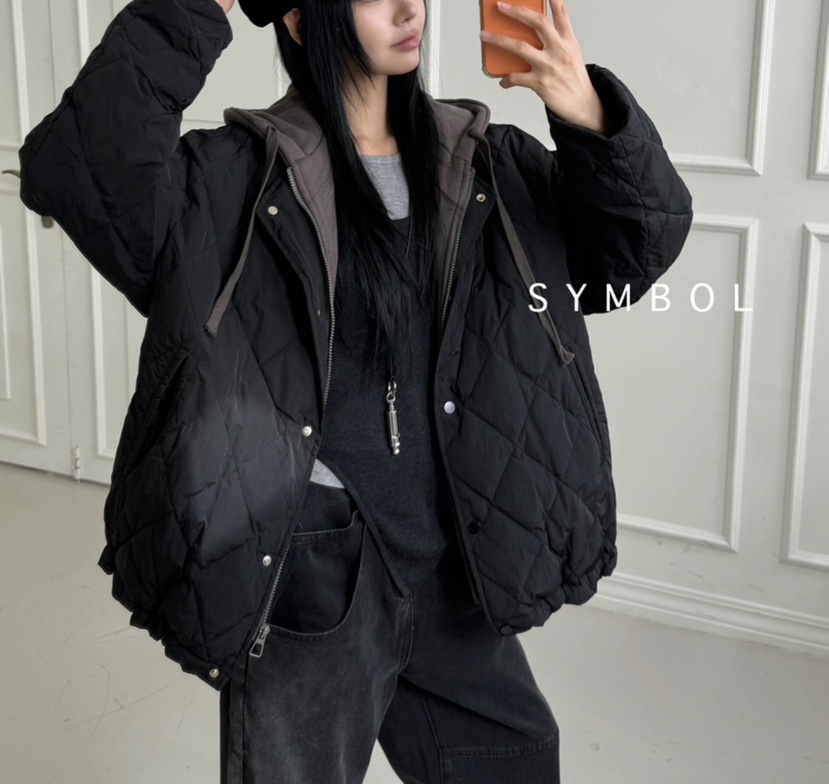 SYMBOL東大門實拍女裝新款時尚推薦熱賣短款棉服連帽衫鴨絨SYMBOL短款棉服圖色2