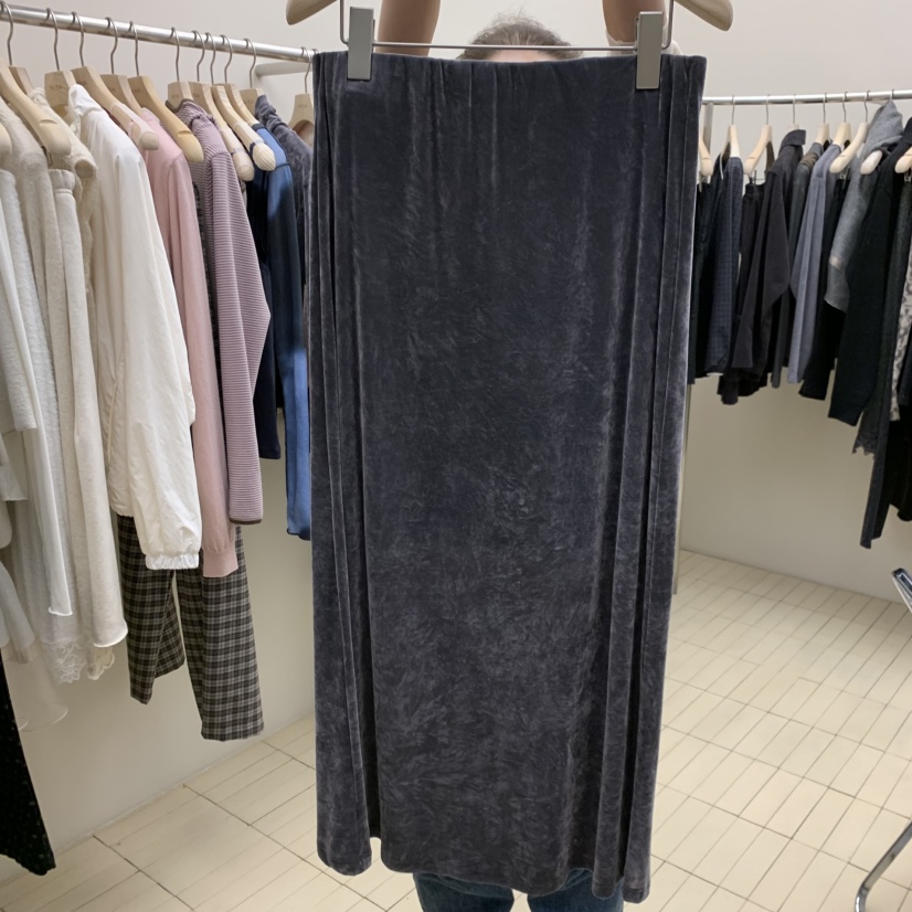 THEPLAN東大門代購女士新品熱賣時尚真品半身裙中短裙天鵝絨THE PLAN半身裙/中短裙圖色1墨
