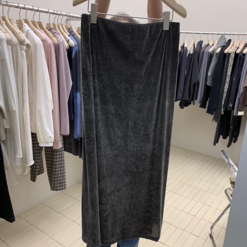 THEPLAN東大門代購女士新品熱賣時尚真品半身裙中短裙天鵝絨THE PLAN半身裙/中短裙圖色3黑