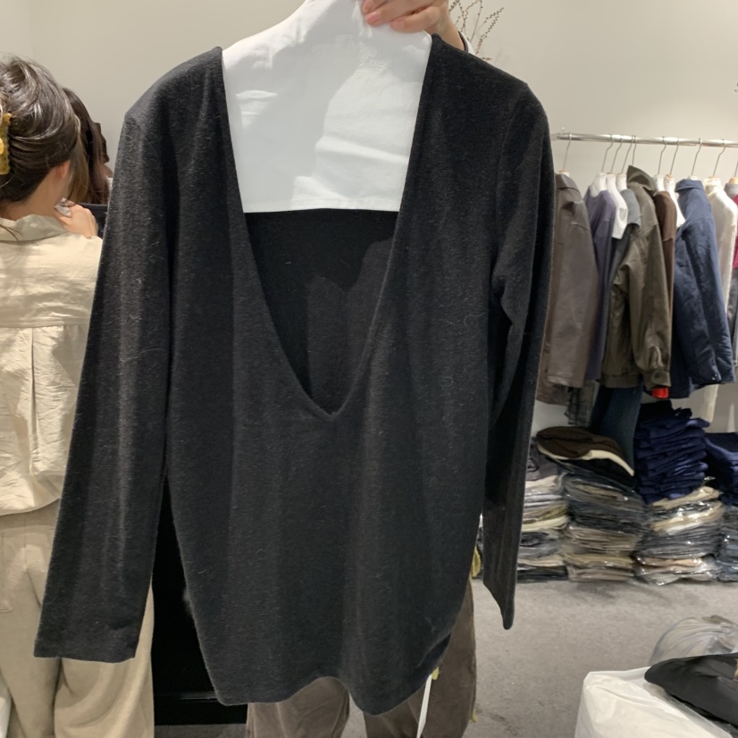 THE HOME PAGE韓國直郵女裝新款熱賣休閑長袖T恤V領寬松THE HOME PAGE長袖T恤圖色3