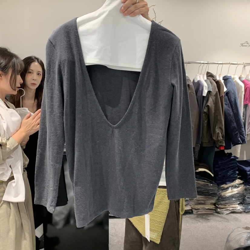 THE HOME PAGE韓國直郵女裝新款熱賣休閑長袖T恤V領寬松THE HOME PAGE長袖T恤圖色4