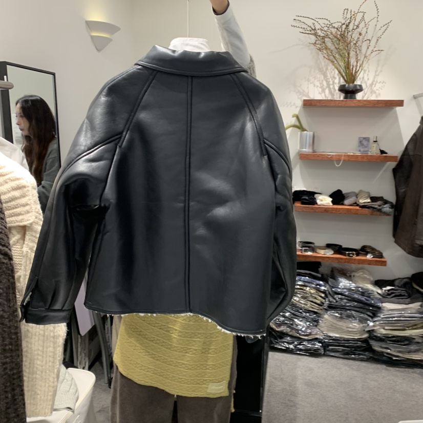 THE HOME PAGE韓國代購女士新款休閑推薦人氣真品皮衣加絨THE HOME PAGE皮衣