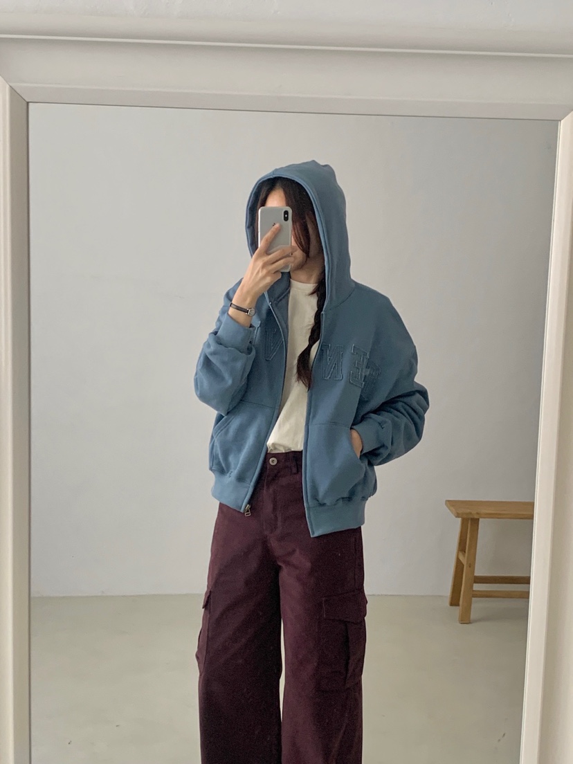 WOOD韓國直郵女士新品推薦時尚人氣休閑衛衣拉鏈連帽衫抓絨WOOD-2件起衛衣