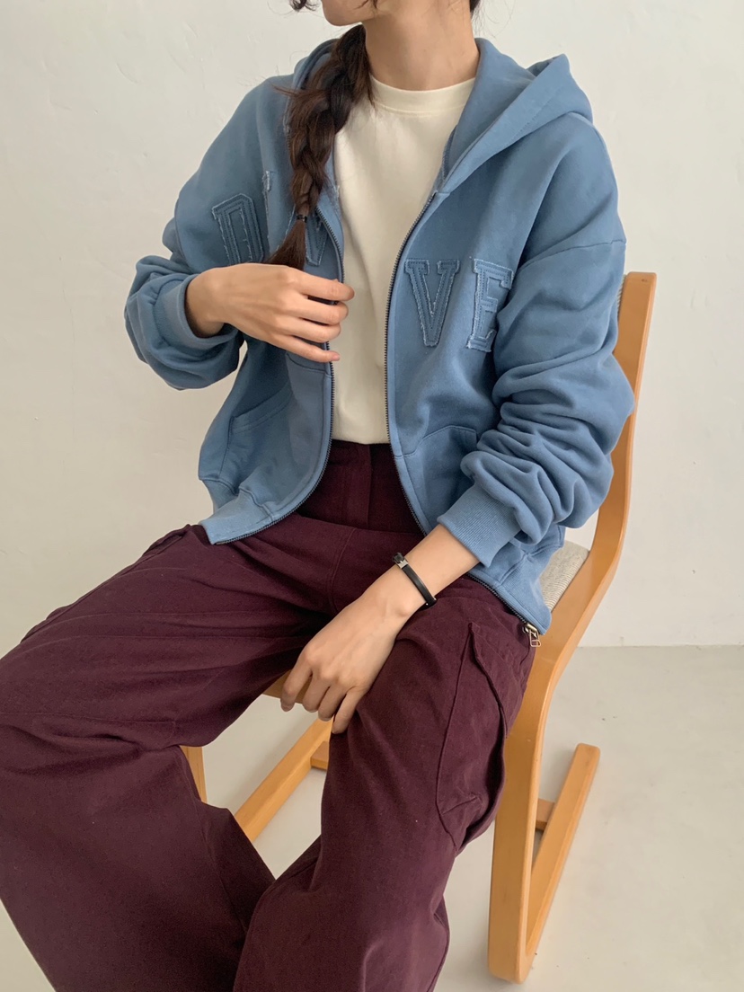WOOD韓國直郵女士新品推薦時尚人氣休閑衛衣拉鏈連帽衫抓絨WOOD-2件起衛衣