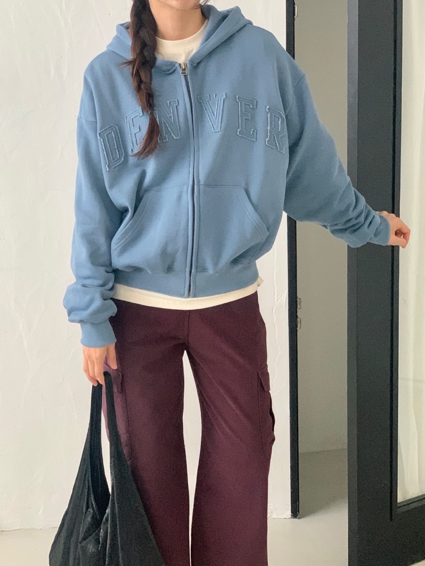 WOOD韓國直郵女士新品推薦時尚人氣休閑衛衣拉鏈連帽衫抓絨WOOD-2件起衛衣圖色2
