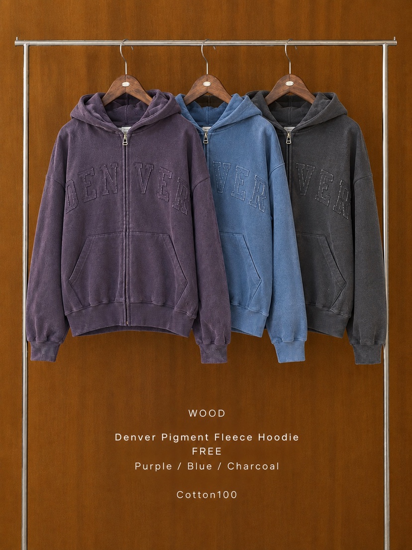 WOOD韓國直郵女士新品推薦時尚人氣休閑衛衣拉鏈連帽衫抓絨WOOD-2件起衛衣圖色3左三色