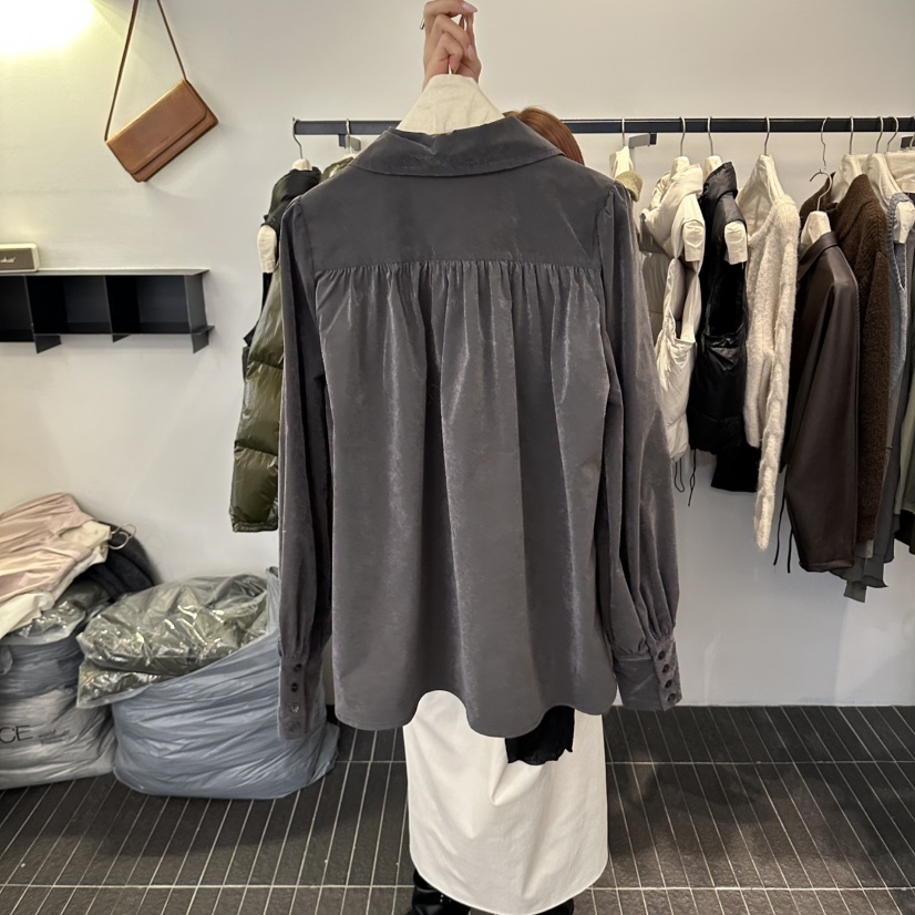 FIND-P韓國直郵女裝新款真品人氣休閑熱賣襯衫蕾絲衫天鵝絨FIND-P襯衫/蕾絲衫