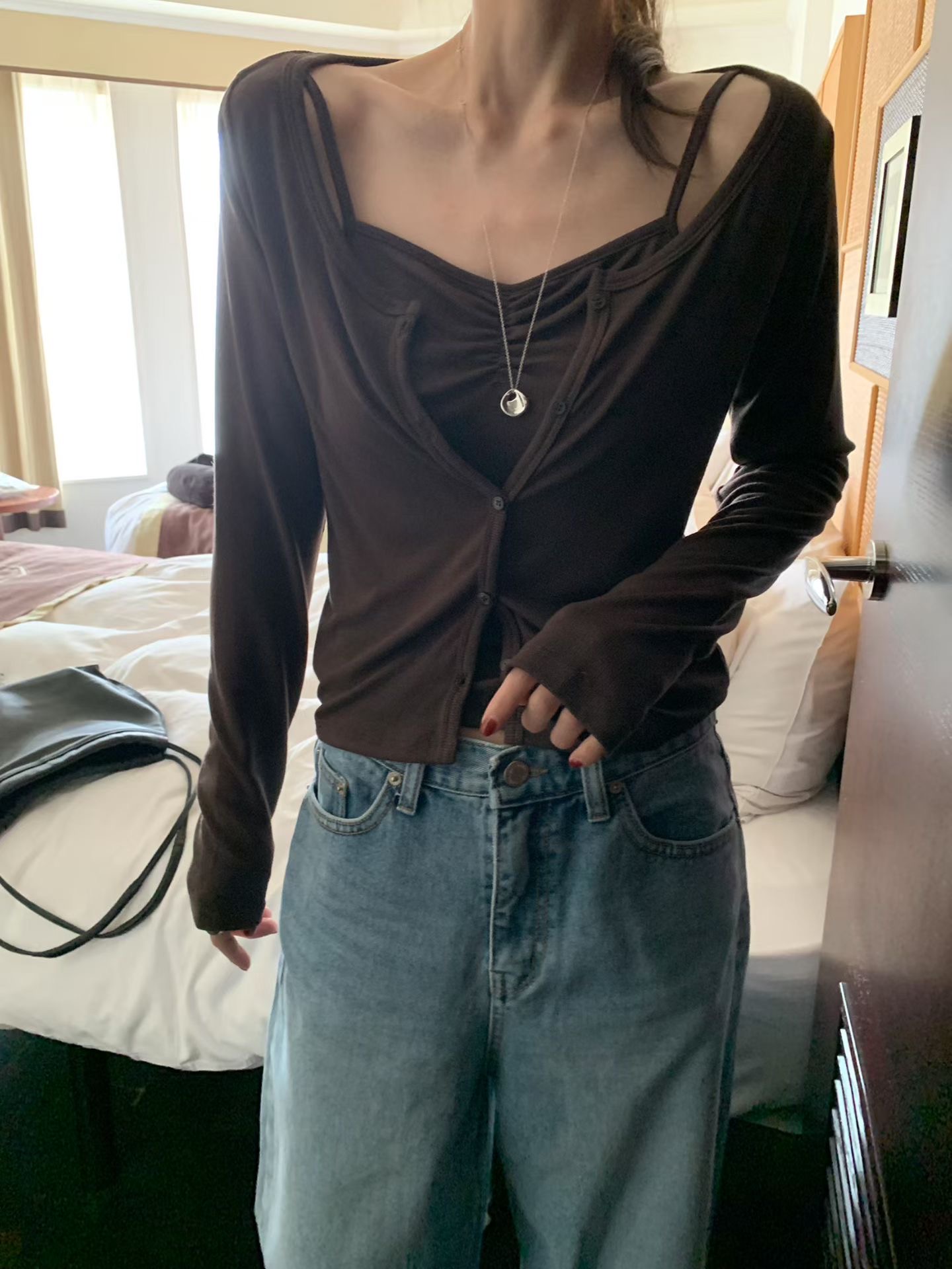 MELLOUNGE-멜라운지-T東大門實拍女士新品人氣開衫層疊開衫MELLOUNGE-2件起開衫