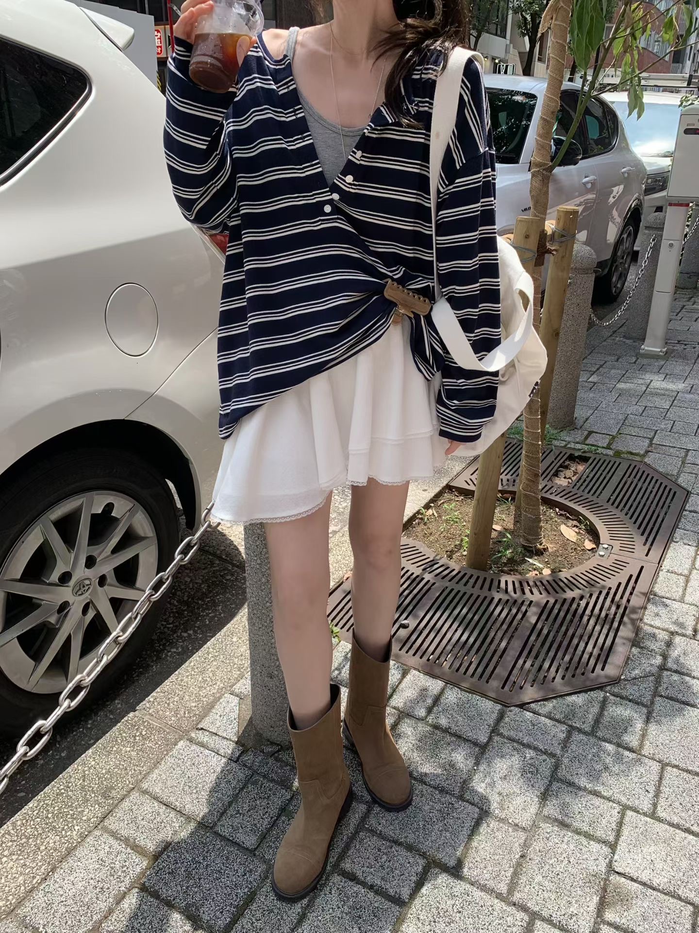 MELLOUNGE-멜라운지-T東大門直郵女裝新款休閑短裙不對稱褶邊MELLOUNGE-2件起短裙