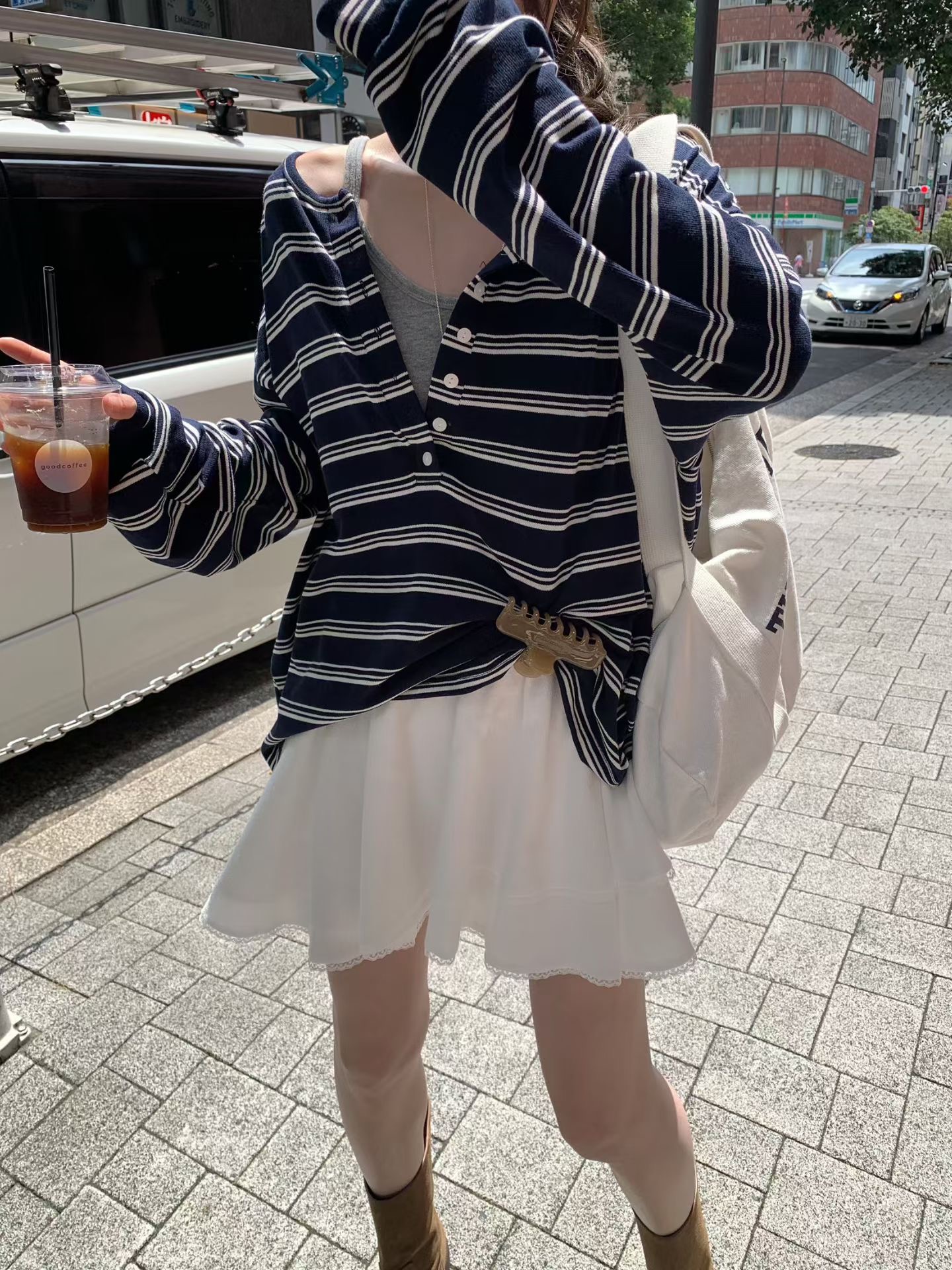 MELLOUNGE-멜라운지-T東大門直郵女裝新款休閑短裙不對稱褶邊MELLOUNGE-2件起短裙