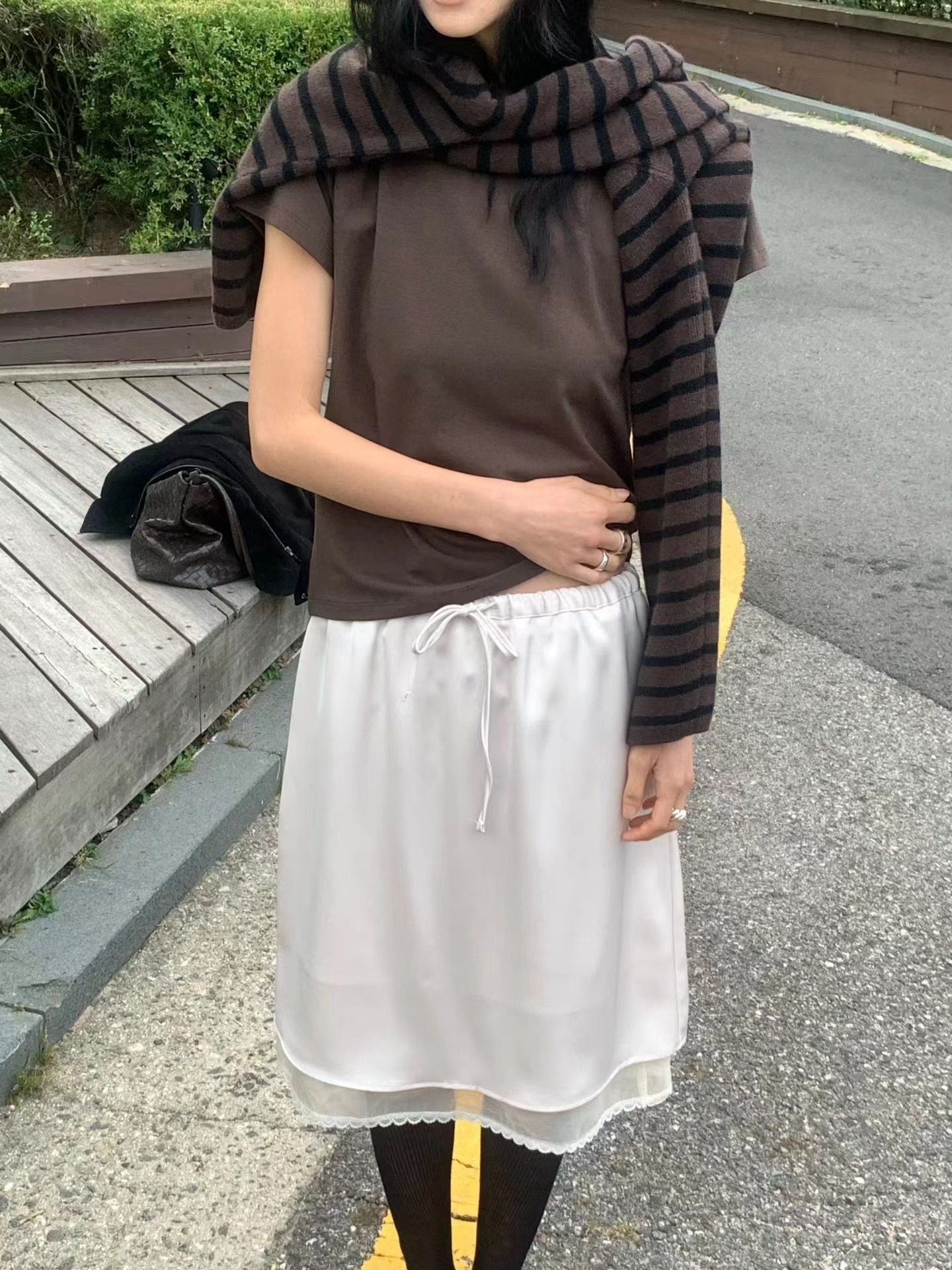 FLAT WHITE東大門代購女士新品人氣真品長袖T恤不含披肩FLAT WHITE/SORBET長袖T恤