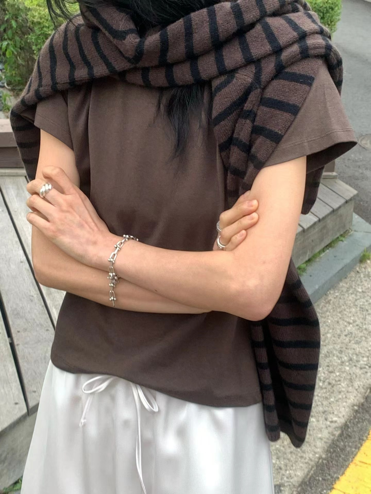 FLAT WHITE東大門代購女士新品人氣真品長袖T恤不含披肩FLAT WHITE/SORBET長袖T恤圖色2