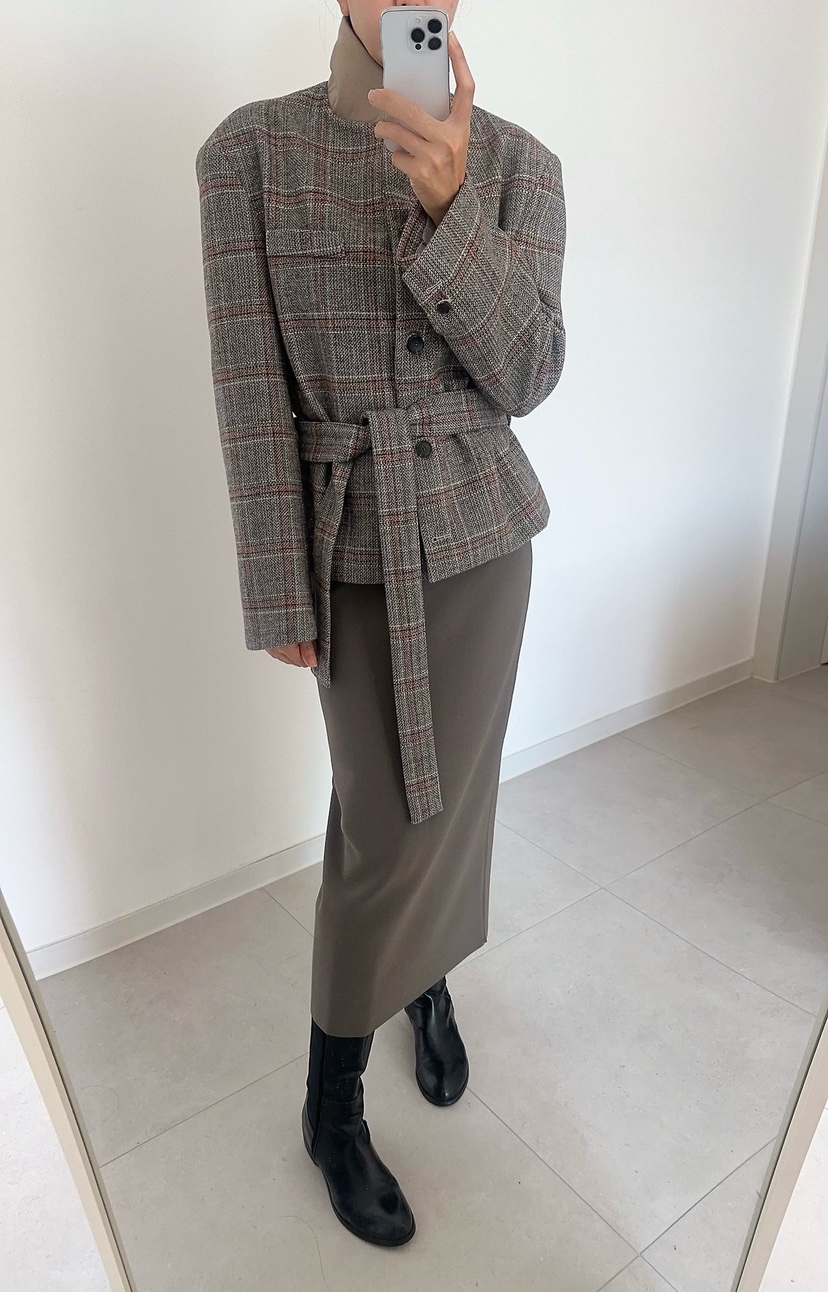 SOUIT東大門直郵女裝新品熱賣推薦休閑人氣夾克含腰帶格紋SOUIT by mabel夾克